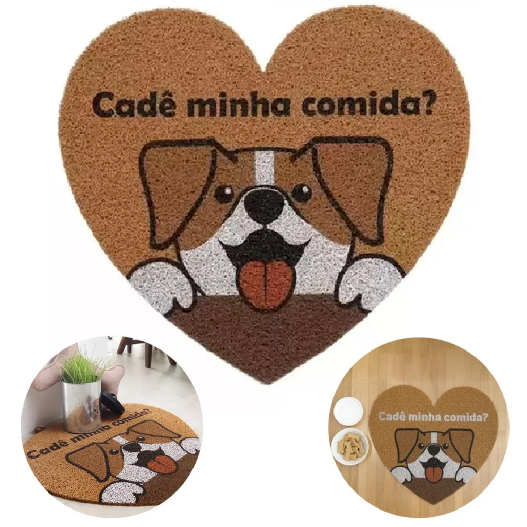 Tapete Pet Cão Coração Marrom em Vinil 60x55cm