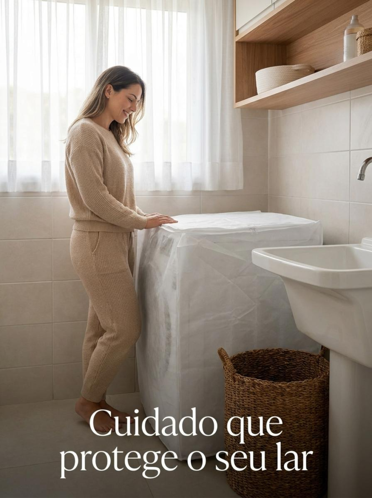 Capa para Máquina de Lavar TNT com Zíper 8 a 12kg Branca - Imagem 2