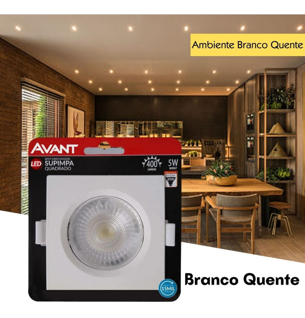 Spot LED de Embutir Quadrado 5W Branco Luz Quente 3000K - Imagem 5