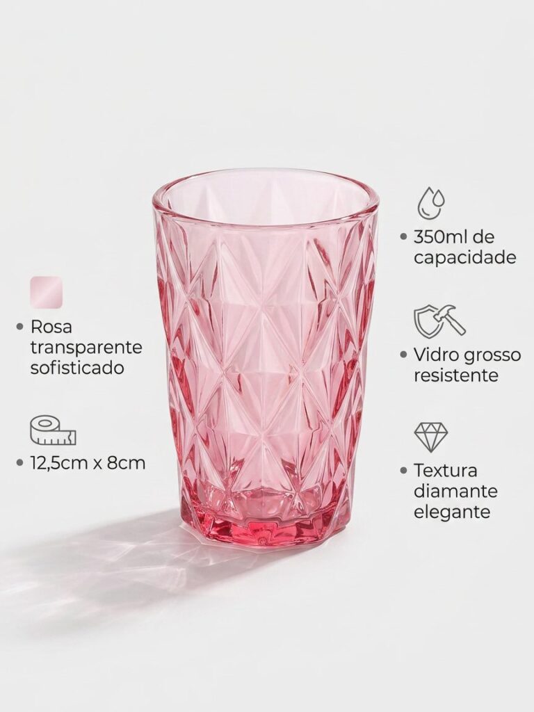 Jogo 6 Taças para Sobremesa em Vidro Diamante 310ml