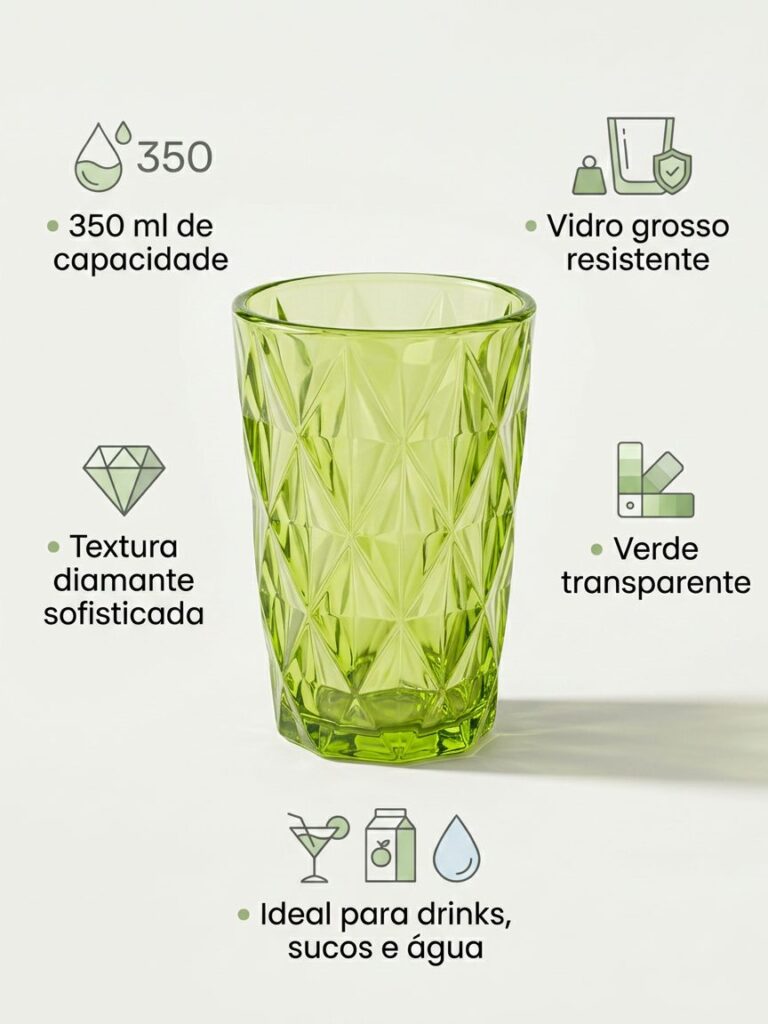 Jogo 6 Taças para Sobremesa em Vidro Diamante 310ml