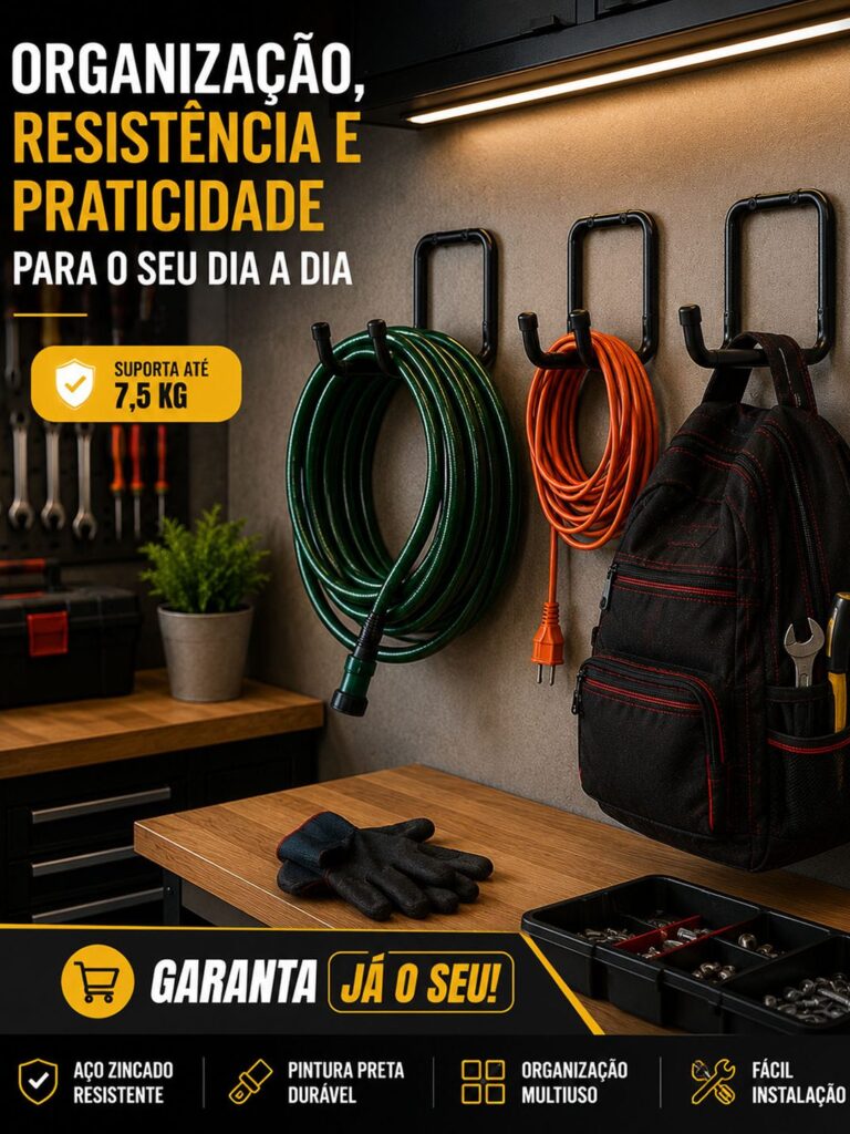 Gancho Duplo de Parede Pendure Tudo Aço Zincado Preto Maxeb