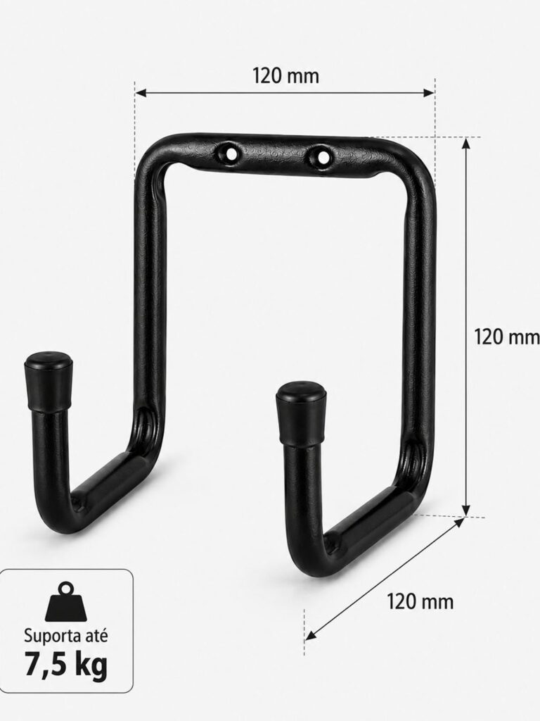 Gancho Duplo de Parede Pendure Tudo Aço Zincado Preto Maxeb