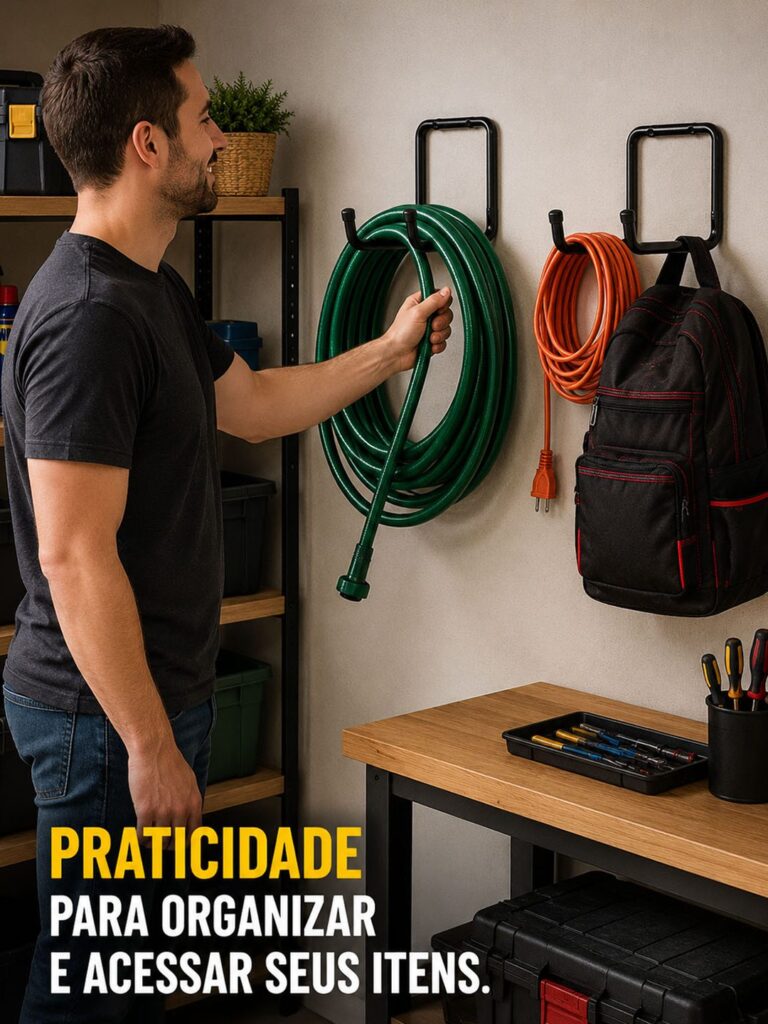 Gancho Duplo de Parede Pendure Tudo Aço Zincado Preto Maxeb