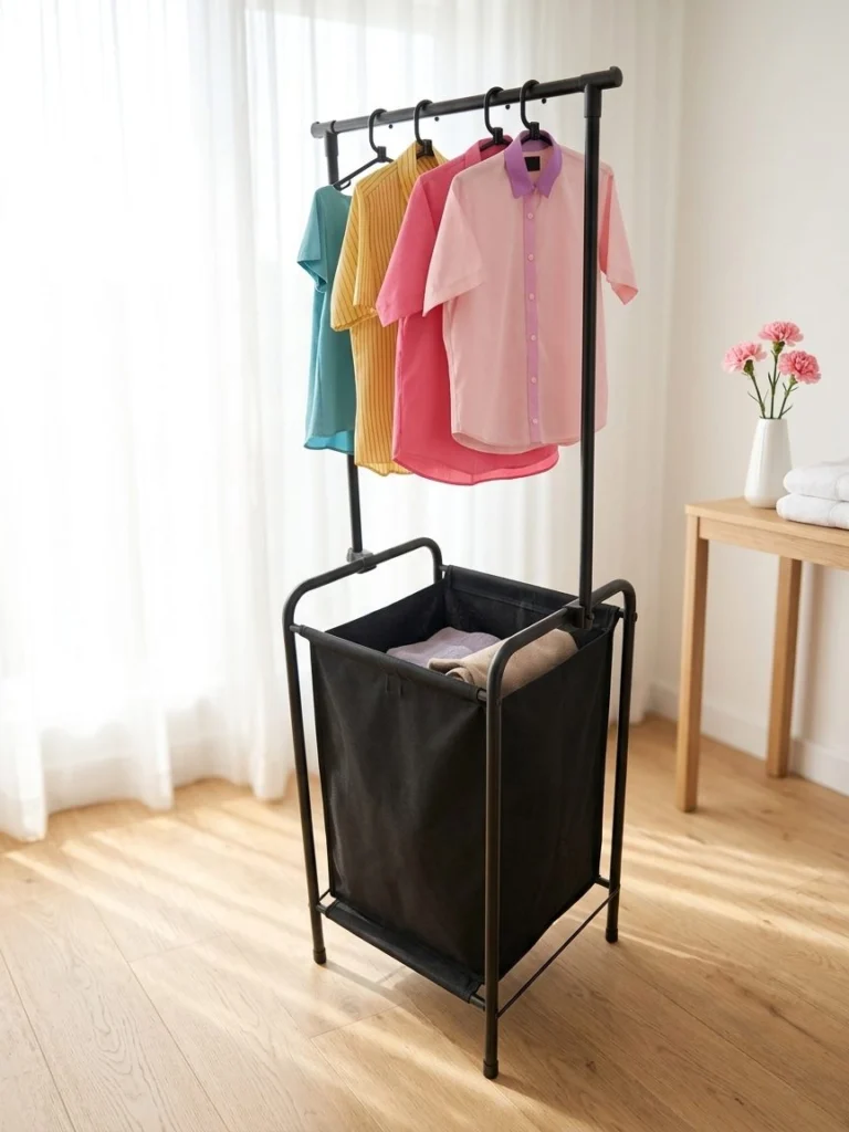 Cesto de Roupa com Arara Laundry em Aço Preto Secalux
