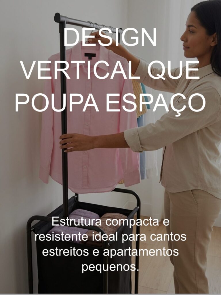 Cesto de Roupa com Arara Laundry em Aço Preto Secalux