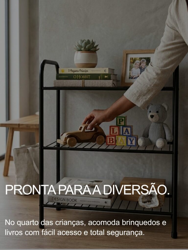 Sapateira Rack Multiuso 3 Prateleiras Aço Preto Secalux