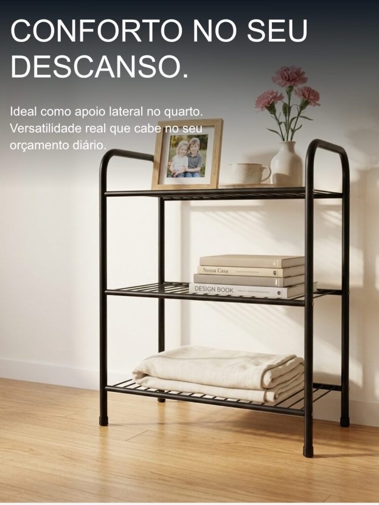 Sapateira Rack Multiuso 3 Prateleiras Aço Preto Secalux