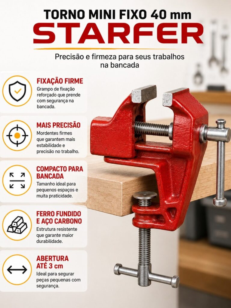 Mini Torno de Bancada Morsa Fixa 40mm em Aço Starfer