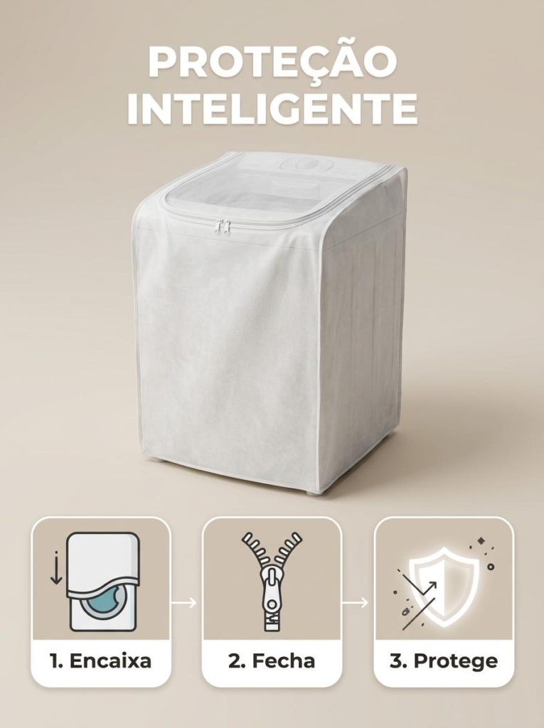 Capa para Máquina de Lavar TNT com Zíper 8 a 12kg Branca - Imagem 6