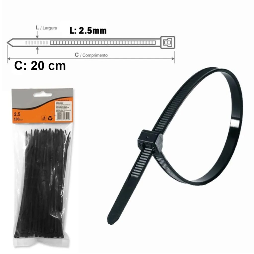 Abraçadeira de Nylon Enforca Gato 200x2,5mm Preta Kit 1000 - Imagem 3