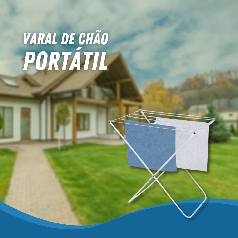 Varal de Chão Portátil em Aço 80cm 8kg Branco - Imagem 2