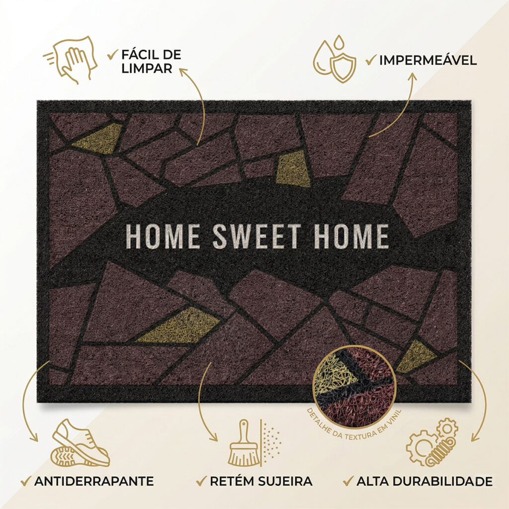 Tapete Capacho Home Mosaic em Vinil 80x50cm Kapazi - Imagem 9
