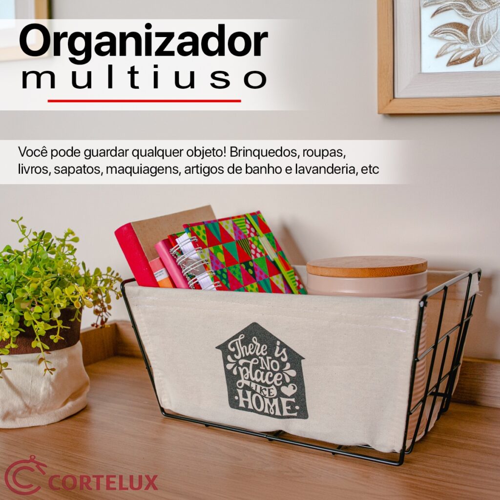 Kit 2 Cestos Organizadores Aço e Tecido Médio e Grande - Imagem 2