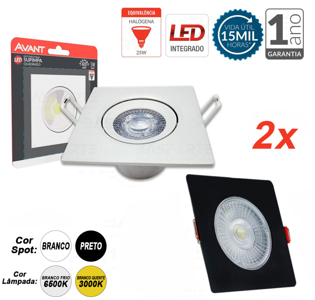 Spot LED de Embutir Direcionável Quadrado 5W Kit 2 - Imagem 6