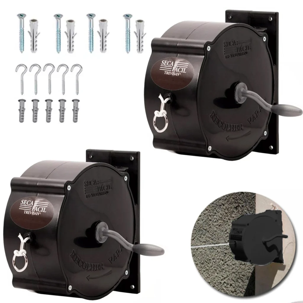 Kit 2 Varais Retráteis de Parede com Manivela e Corda 30m