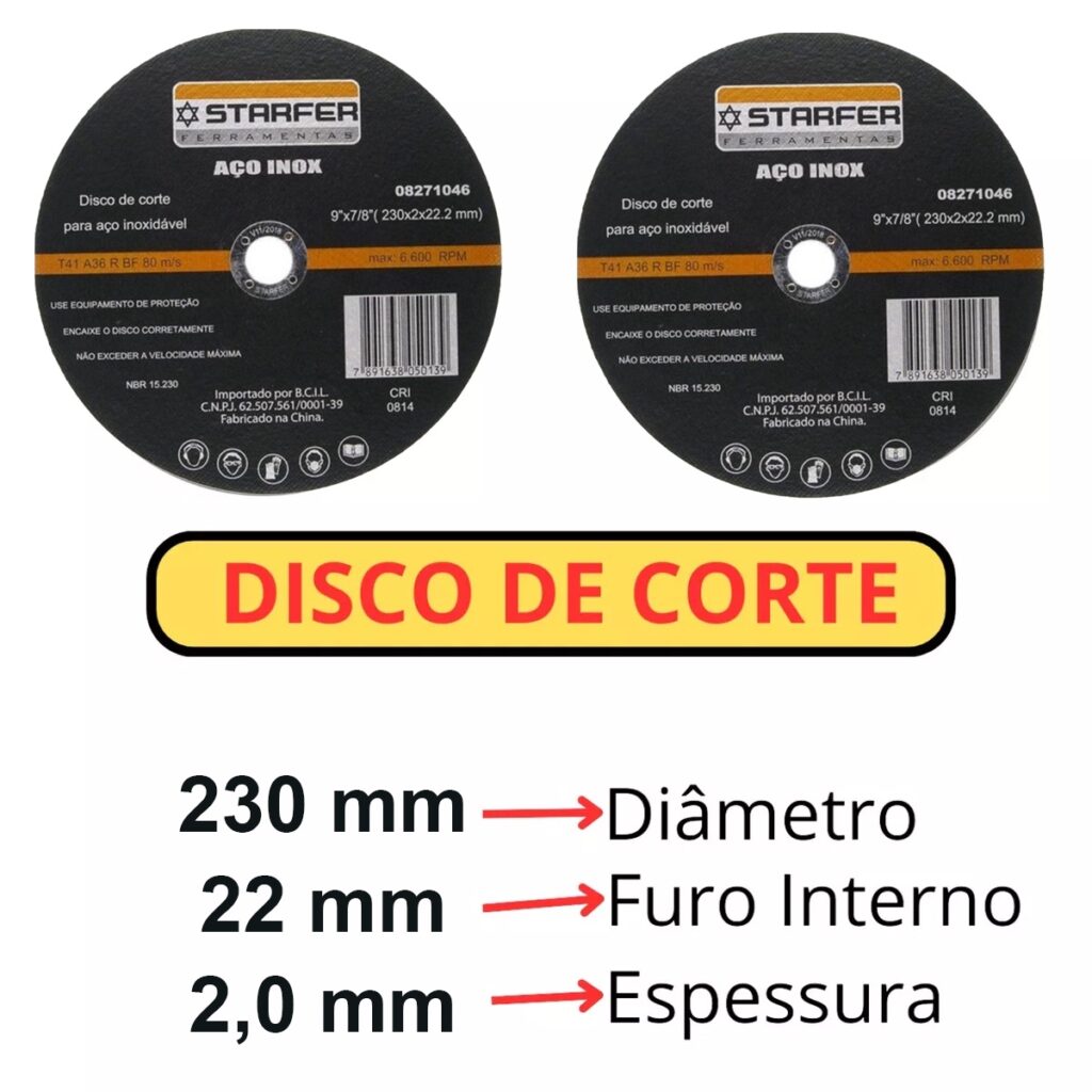 Disco de Corte Inox 9x7/8 230mm Esmerilhadeira Kit 15 - Imagem 3
