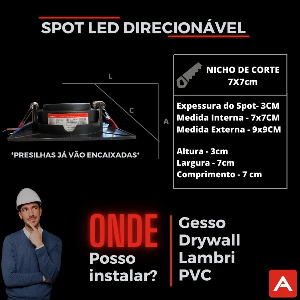 Spot LED de Embutir Direcionável Quadrado 5W Kit 4 - Imagem 4