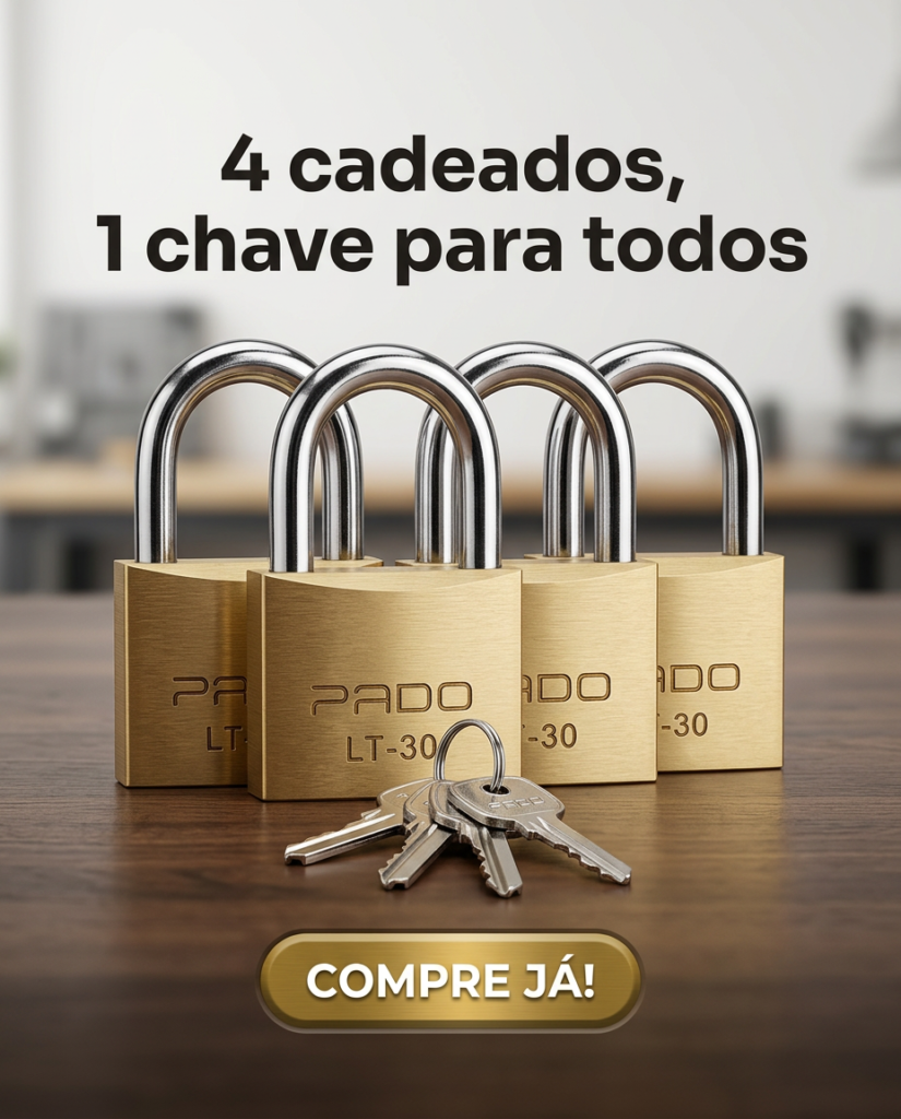 Cadeado de Latão 30mm Mesma Chave Kit 4 Pado - Imagem 8