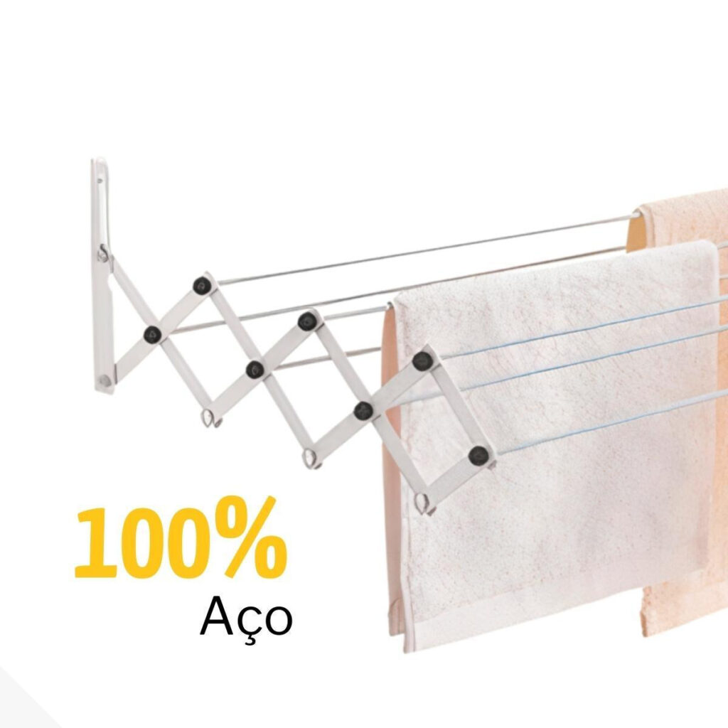 Varal Sanfonado de Parede Retrátil 77cm Aço Branco Maxeb - Imagem 4
