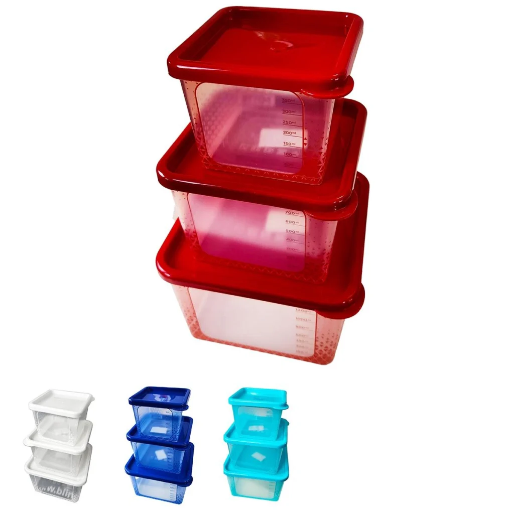 Kit 3 Potes Quadrados com Tampa P, M e G para Freezer Potte