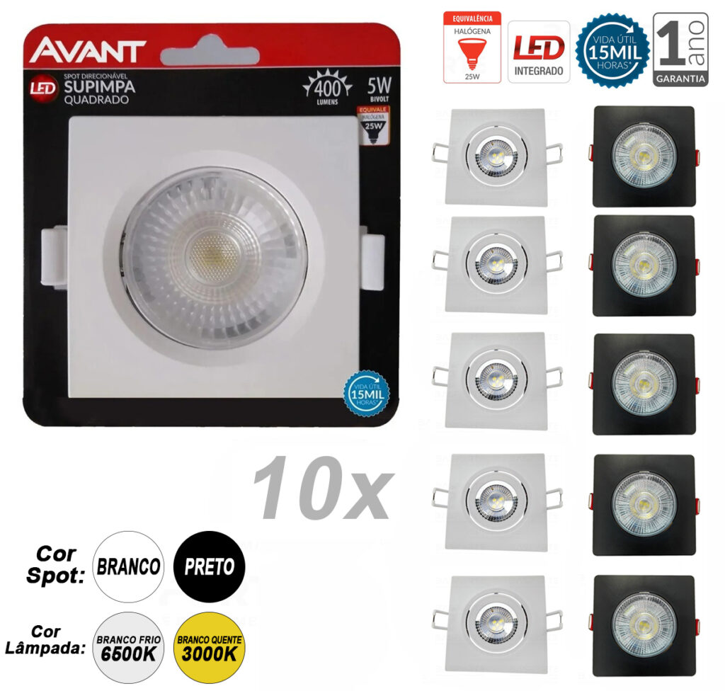 Spot LED de Embutir Direcionável Quadrado 5W Kit 10 - Imagem 2
