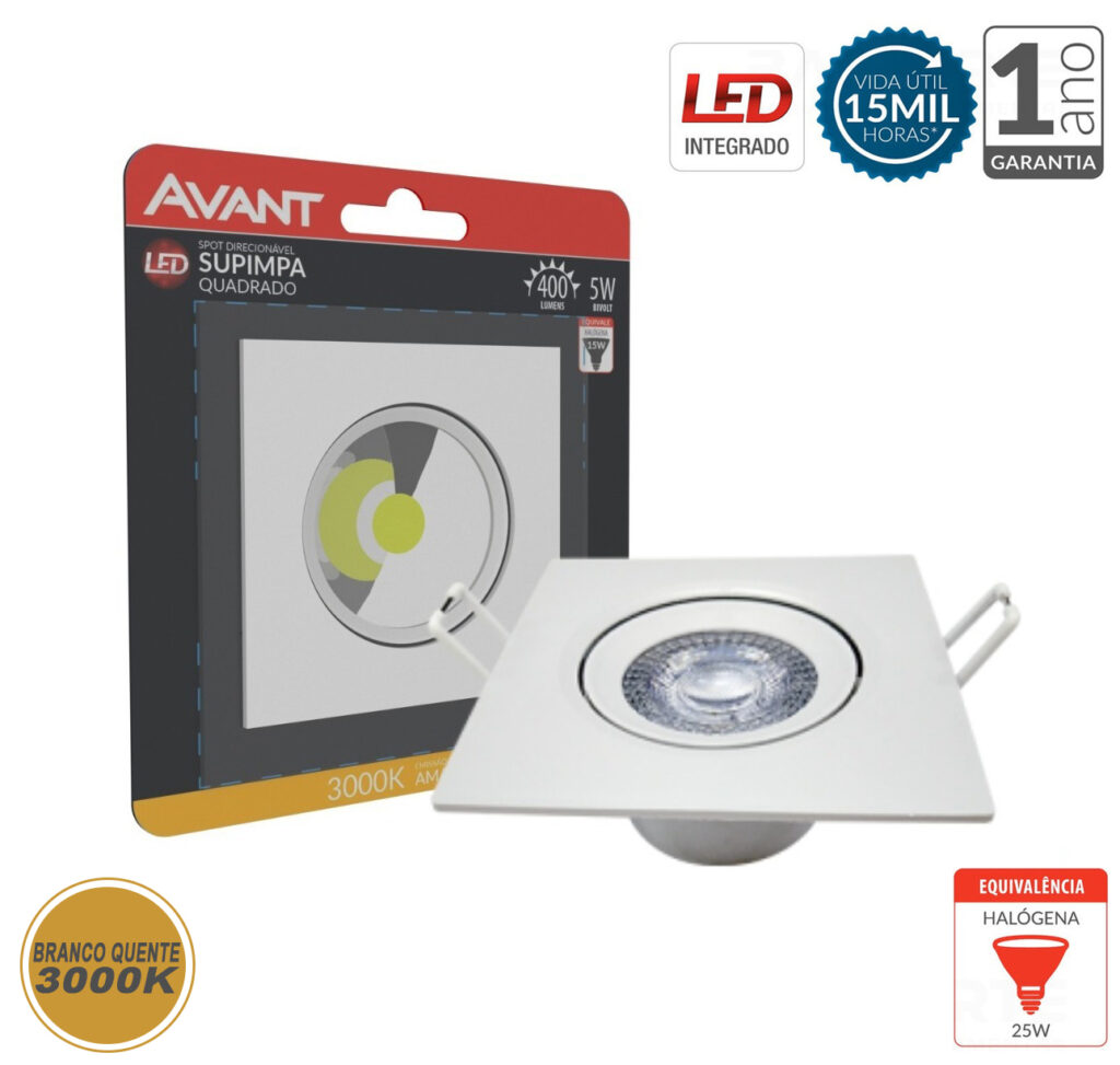 Spot LED de Embutir Quadrado 5W Branco Luz Quente 3000K - Imagem 2