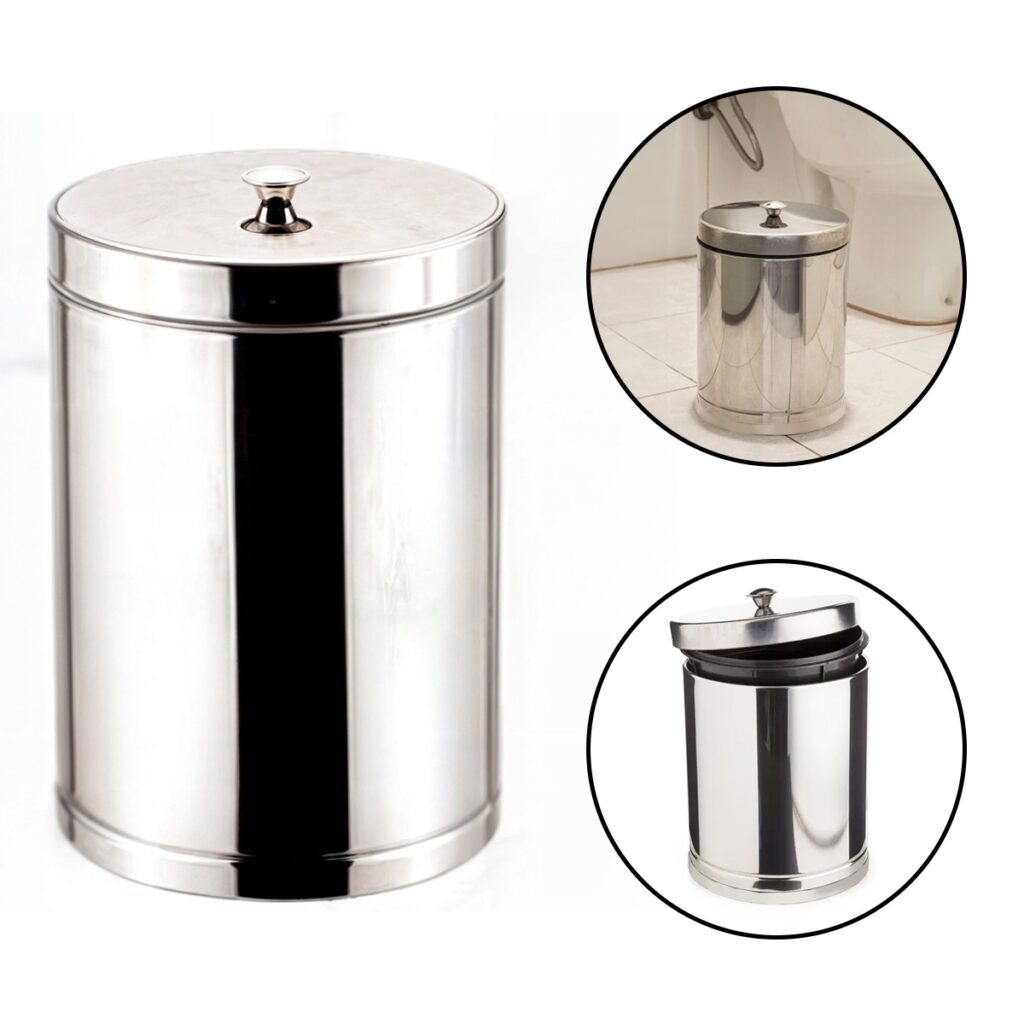 Lixeira Inox Cromada Grande com Tampa 10,5L Viel