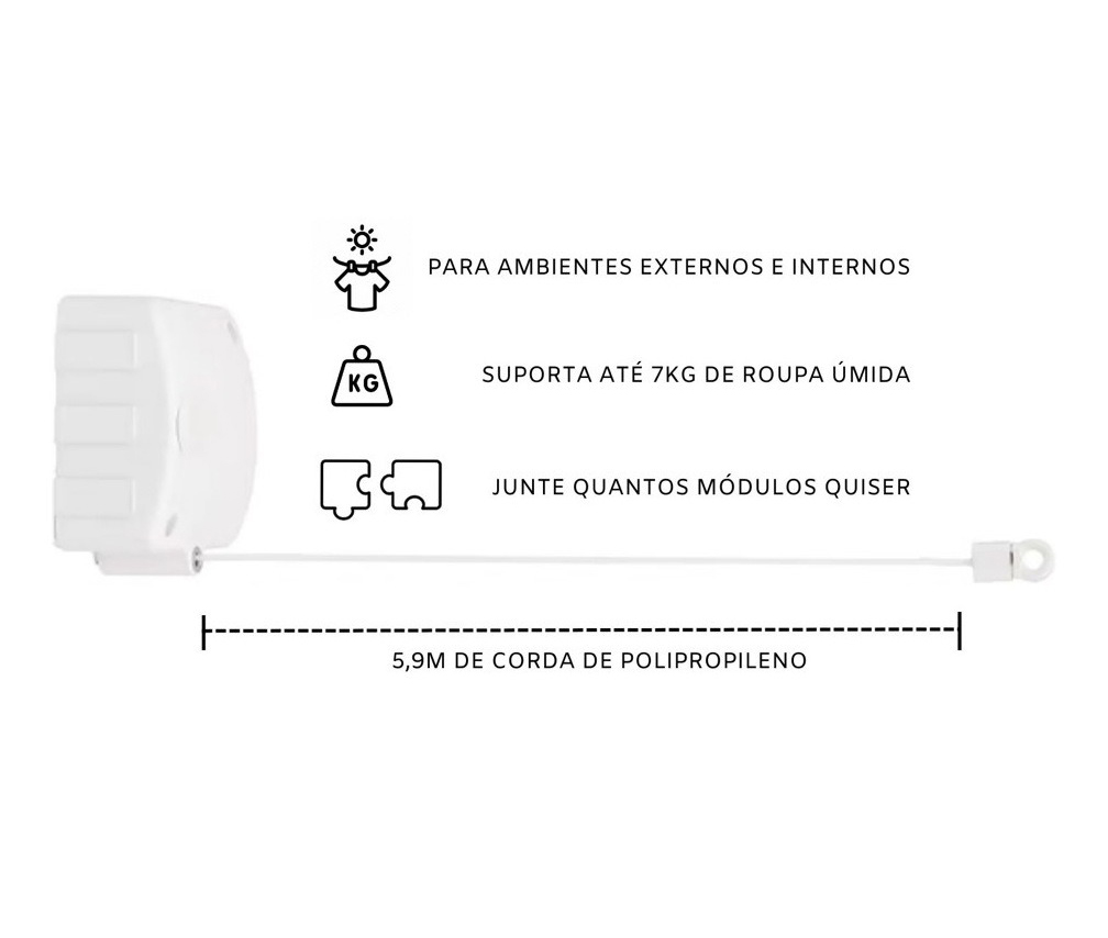 Varal Retrátil de Parede Stendmax Modular 6m Branco - Imagem 6