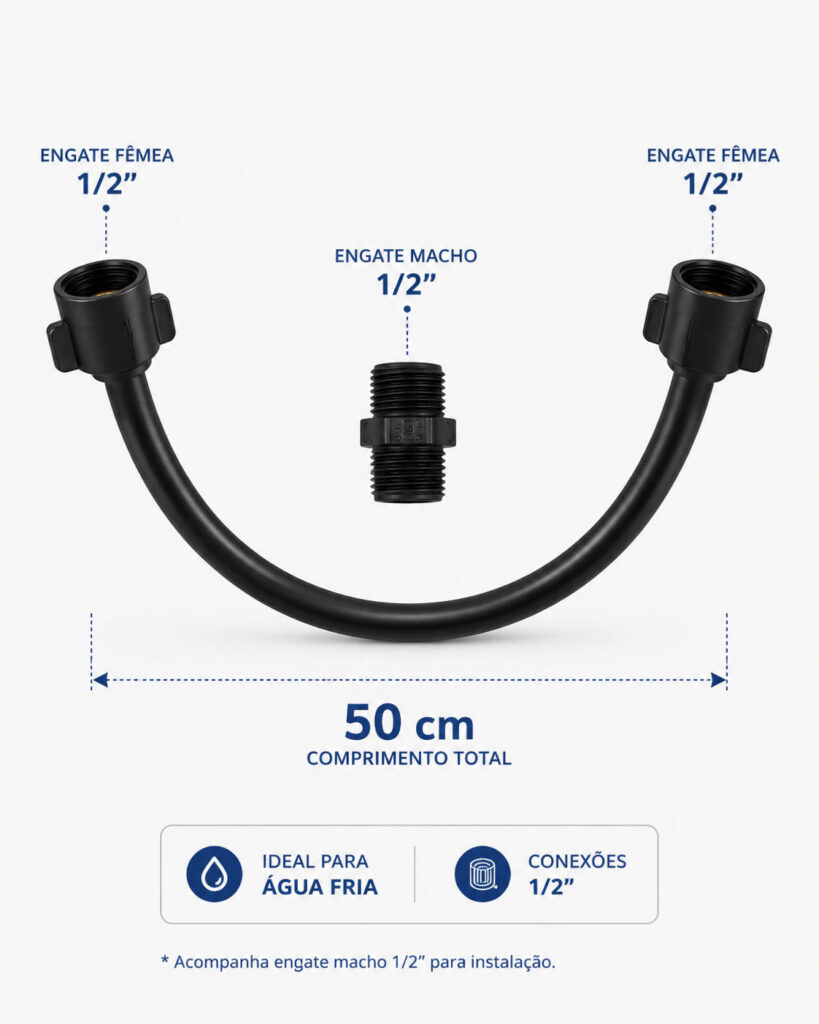 Kit Sifão Sanfonado e Engate Flexível 50cm Preto Astra - Imagem 2