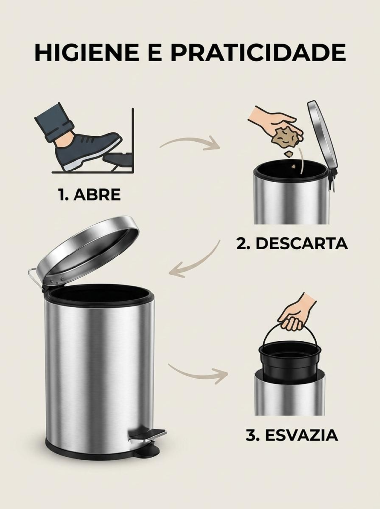 Lixeira Inox com Pedal 4,5L e Recipiente Removível Viel - Imagem 7