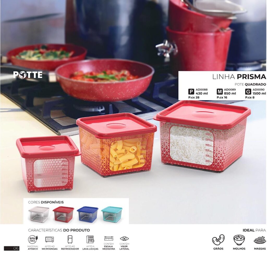 Kit 3 Potes Quadrados com Tampa P, M e G para Freezer Potte - Imagem 2