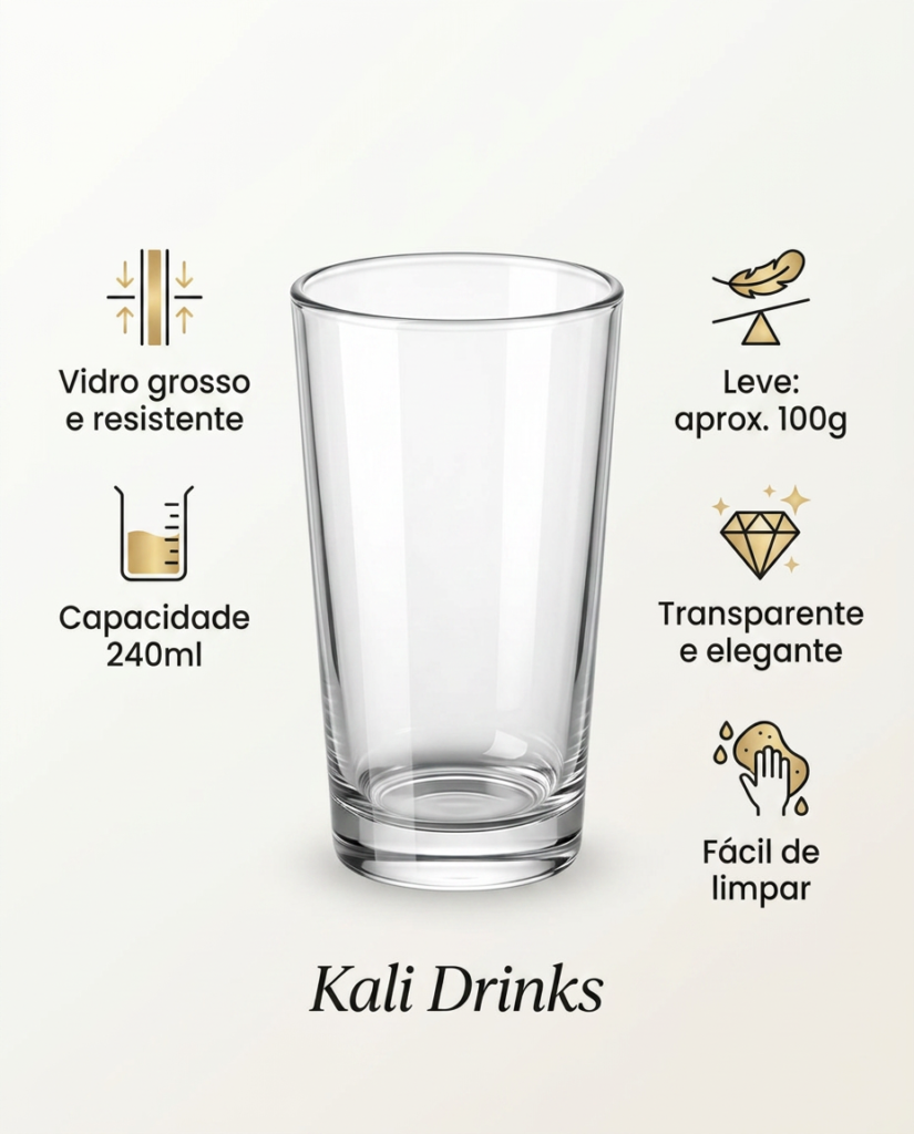 Kit 3 Copos de Vidro Kali Drinks 240ml com Base Grossa - Imagem 5