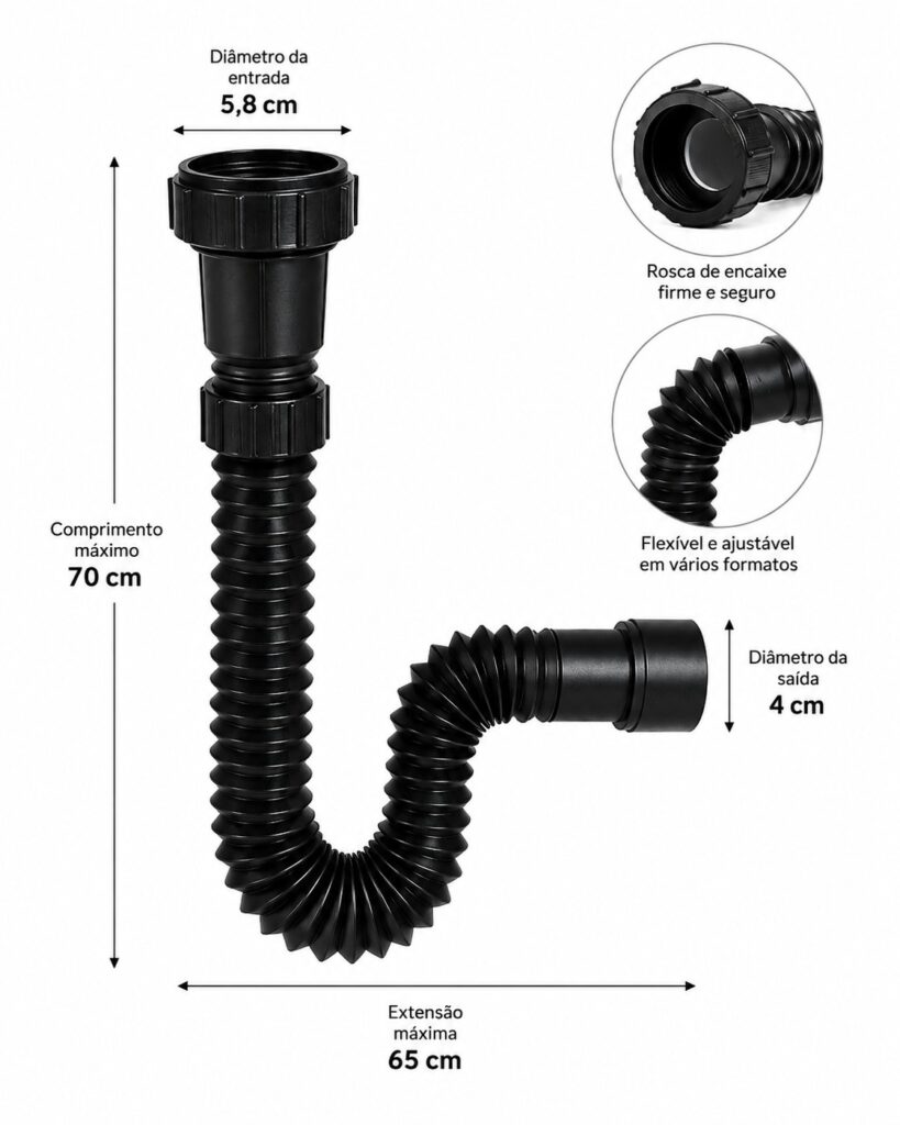 Kit Sifão Sanfonado e Engate Flexível 50cm Preto Astra - Imagem 3
