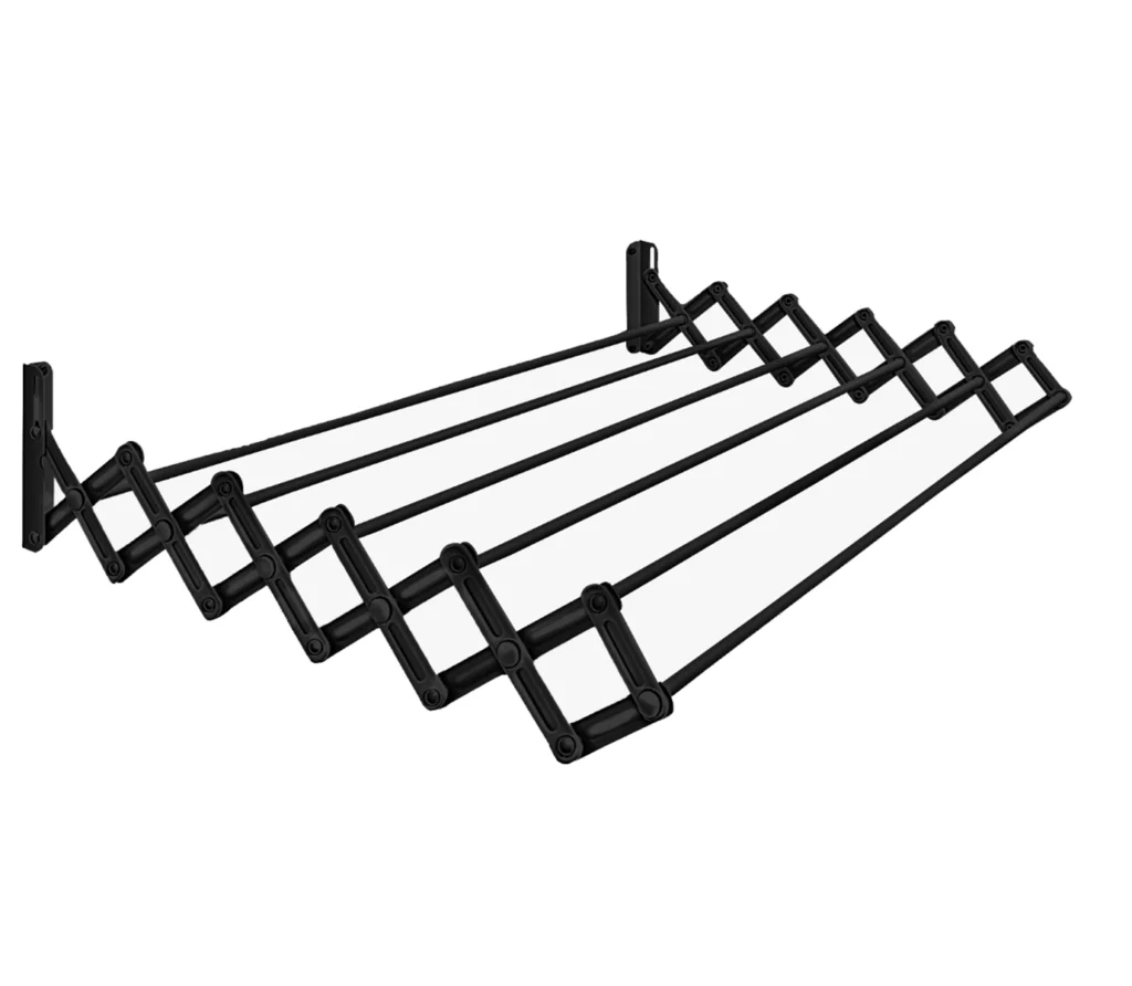 Varal Sanfonado de Parede Retrátil 80cm Preto