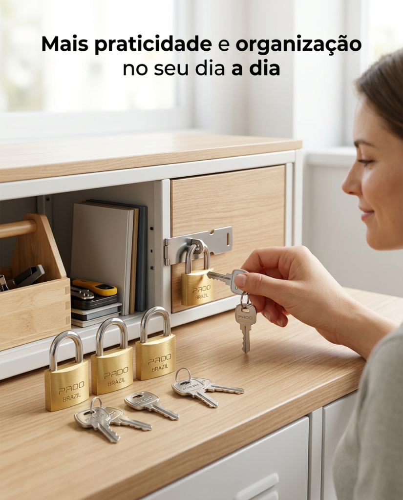 Cadeado de Latão 30mm Mesma Chave Kit 4 Pado - Imagem 3