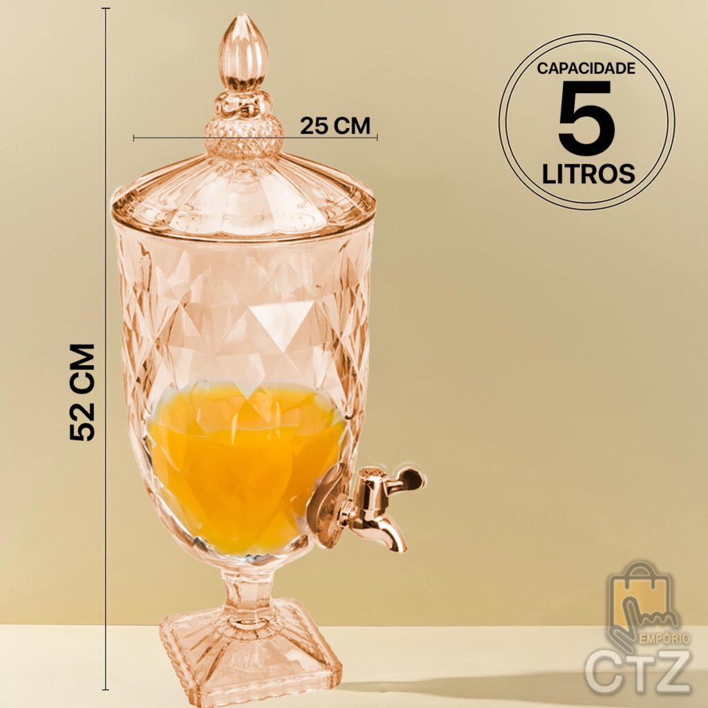Suqueira de Vidro com Torneira Diamond Imperial 5L Âmbar - Imagem 2