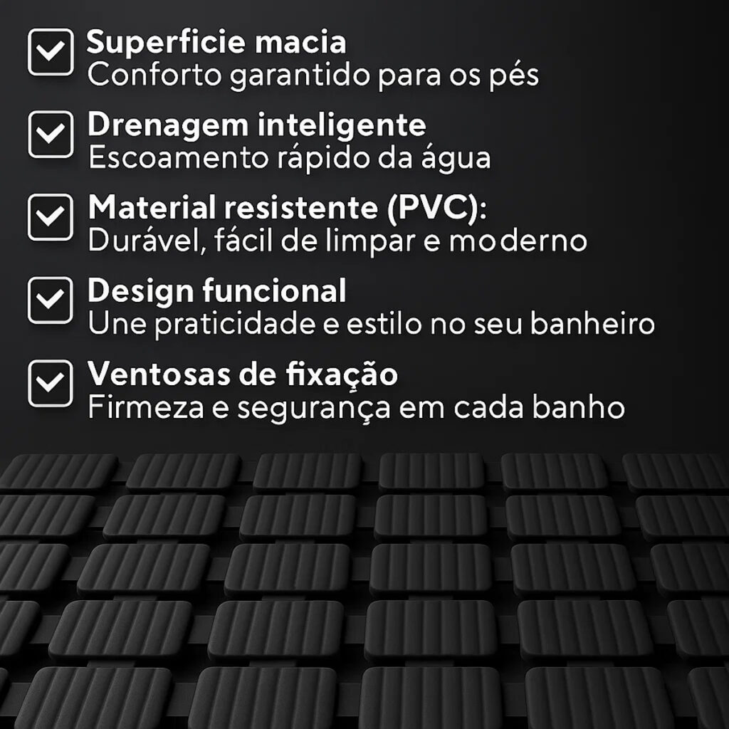 Tapete para Box com Ventosa Flex Deck Preto 68x36cm Kapazi - Imagem 5