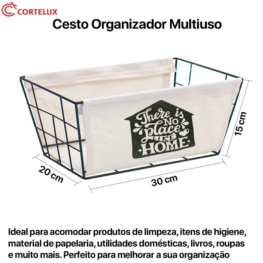 Kit 2 Cestos Organizadores Aço e Tecido Médio e Grande - Imagem 4