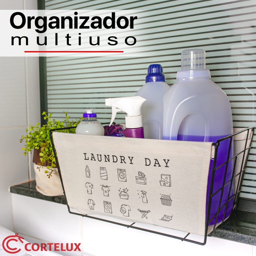 Kit 2 Cestos Organizadores Aço e Tecido Pequeno e Grande - Imagem 2
