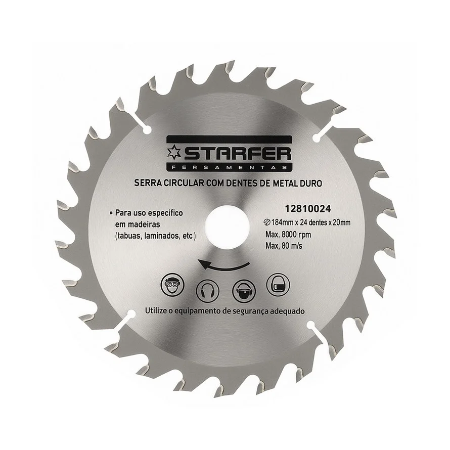 Disco de Serra Circular Madeira 184mm 24 Dentes Furo 20mm