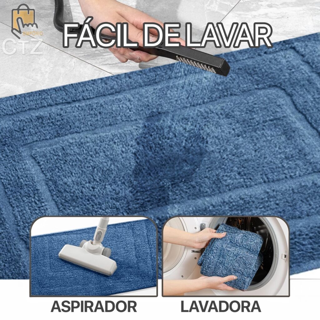 Tapete de Banheiro Happy Algodão Azul 60x40cm Kapazi - Imagem 5