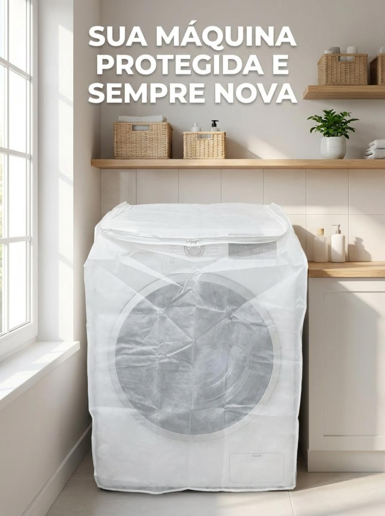 Capa para Máquina de Lavar TNT com Zíper 8 a 12kg Branca - Imagem 7