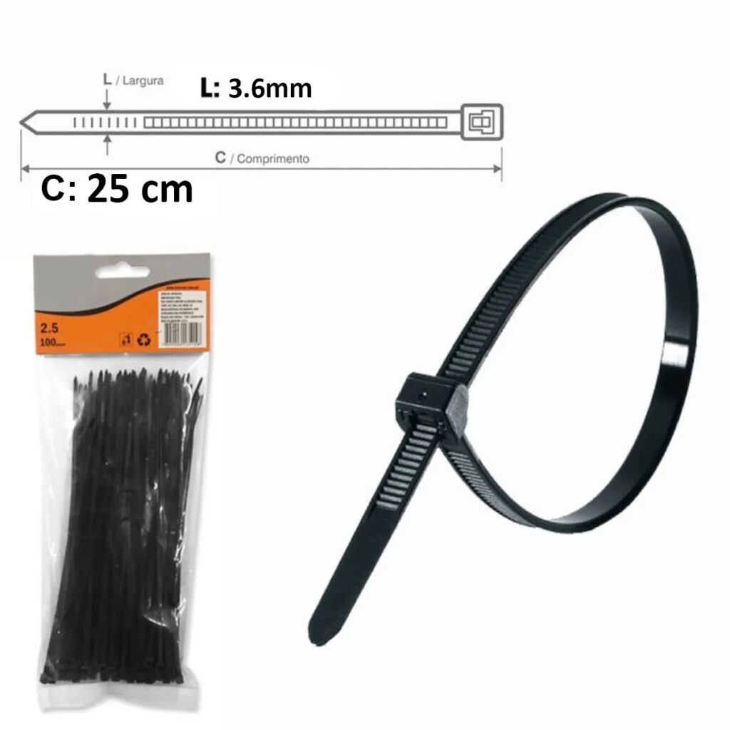 Abraçadeira de Nylon Enforca Gato 250x3,6mm Preta Kit 500 - Imagem 6