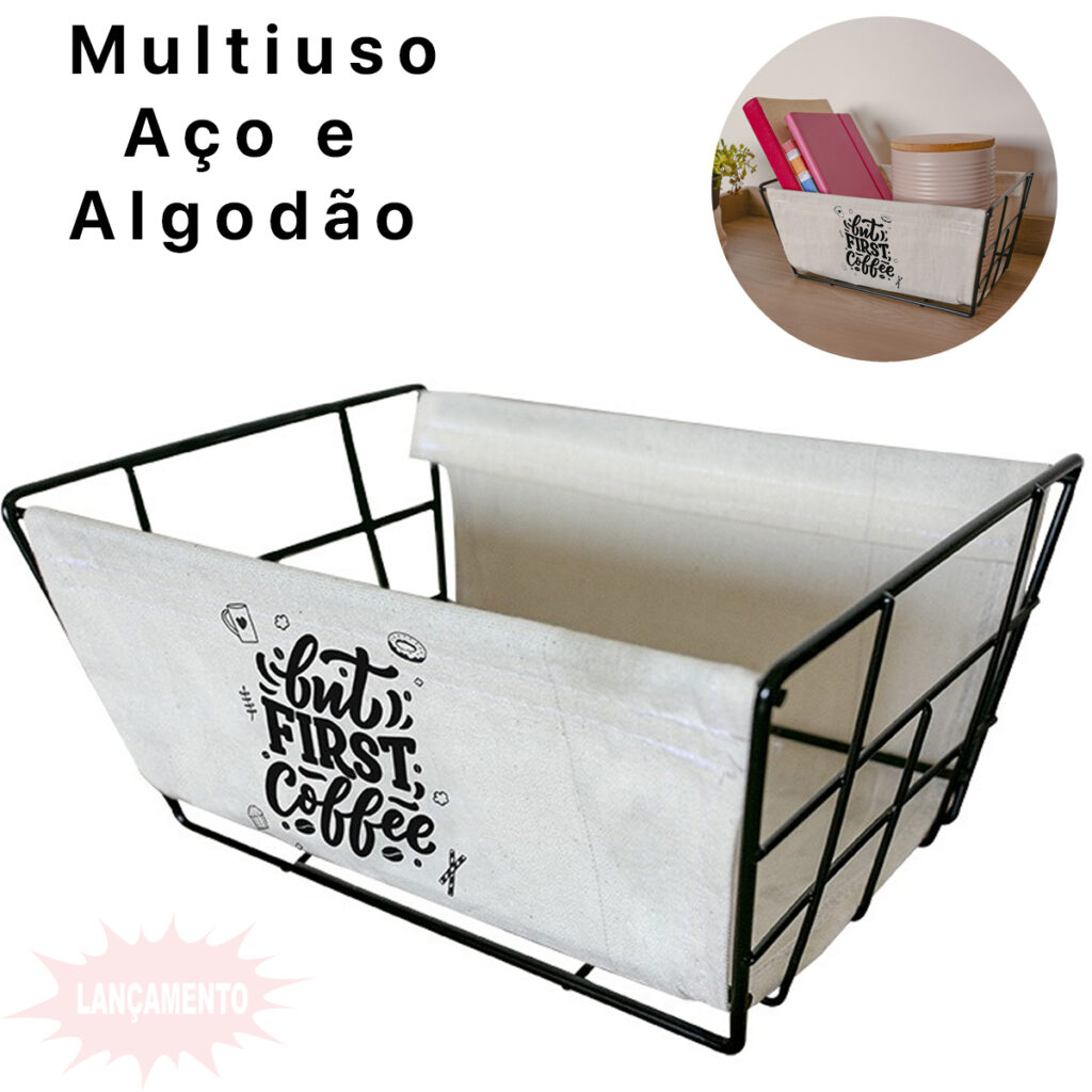 Cesto Organizador Multiuso Aço e Tecido Unidade ou Kit 2 - Imagem 5