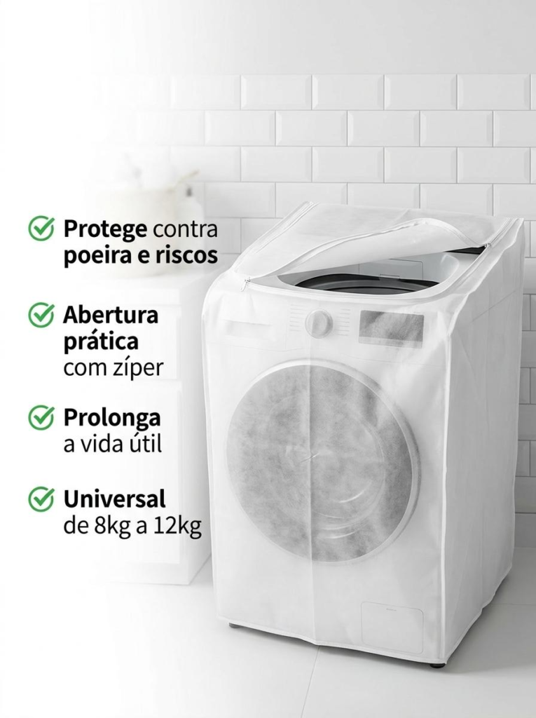 Capa para Máquina de Lavar TNT com Zíper 8 a 12kg Branca - Imagem 5