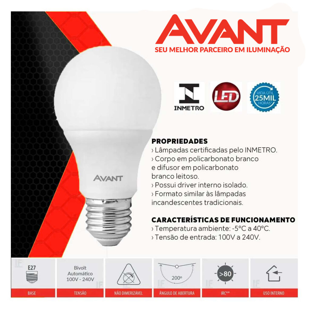 Lâmpada LED 9W Bulbo E27 Bivolt Branca Fria Avant - Imagem 4