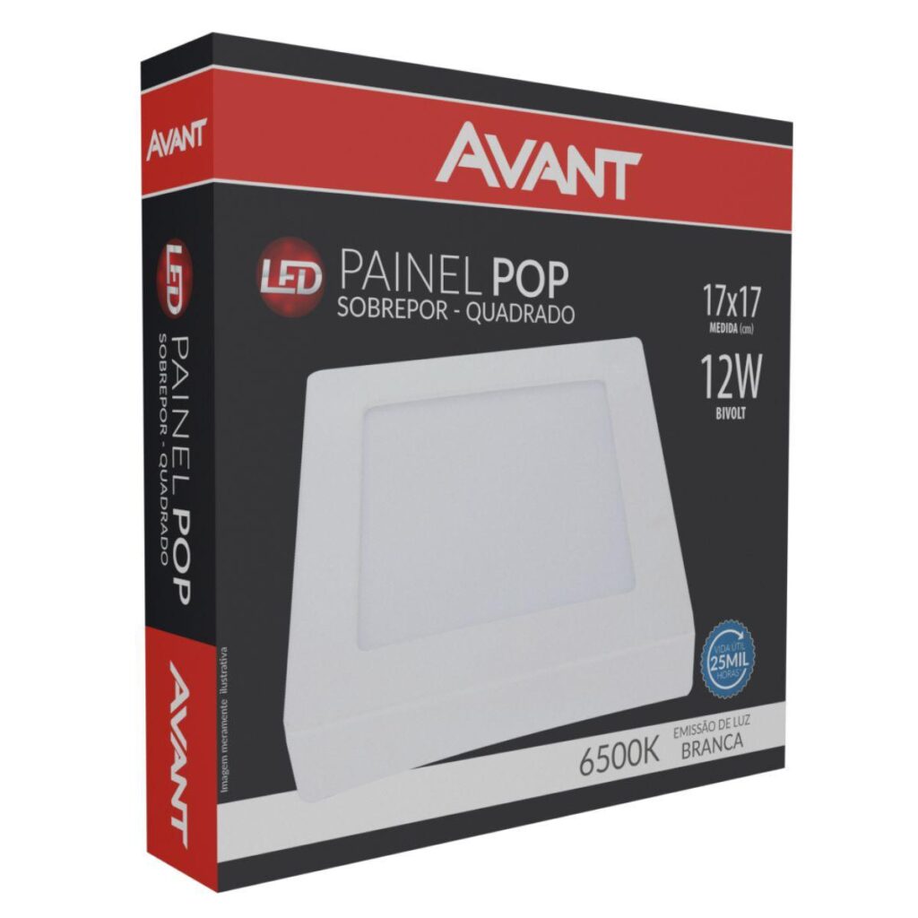 Painel Plafon LED Sobrepor Quadrado 12W 17x17cm Branco Frio - Imagem 2