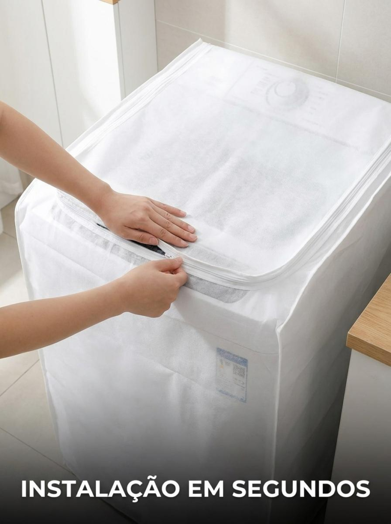 Capa para Máquina de Lavar TNT com Zíper 8 a 12kg Branca