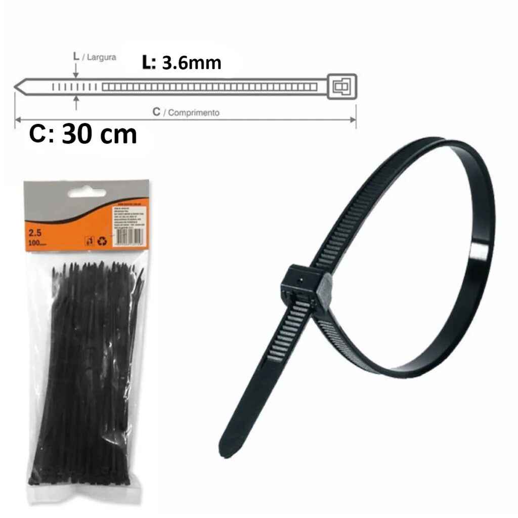 Abraçadeira de Nylon Enforca Gato 300x3,6mm Preta Kit 1000 - Imagem 6
